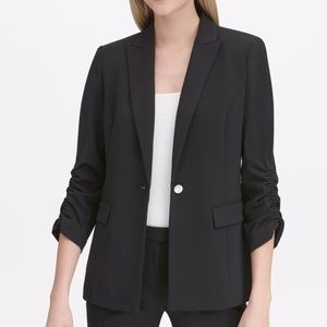 Calvin Klein Womens Blazer Jacket Ruched Sleeves - Black, 6